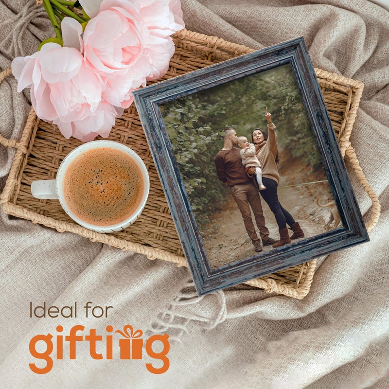 Truu Design Weathered Picture Frame, Distressed Wooden Look for Wall or Tabletop Display, Lightweight Photo Frame with Glass Cover, 8" x 10", Gray - Image 3